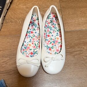 White Ballet Flats with Bow Accent